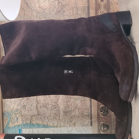 Prada Vintage Distressed Below The Knee Leather Suede Boots Brown Size 6.5-7m - Picture 1 of 7